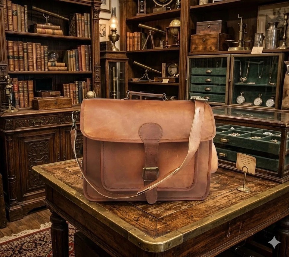 Leather Laptop Bag Goat Men’s Messenger Vintage Briefcase Satchel Genuine Brown