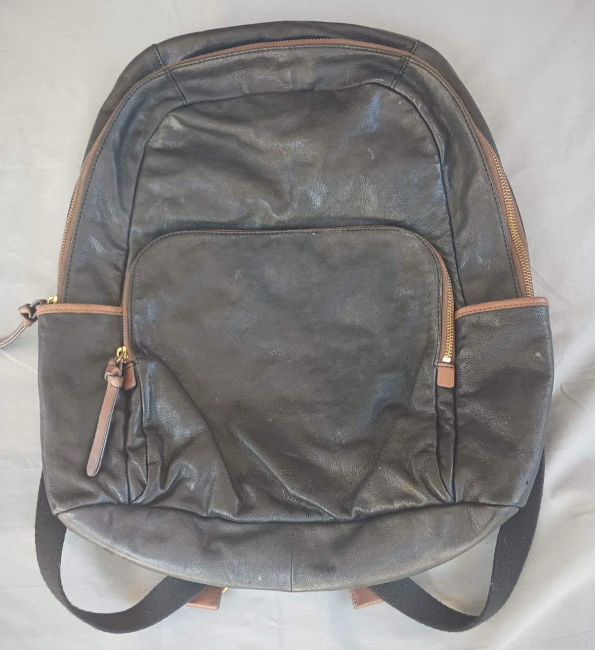 Fossil Goat Hide Leather Multi Pocketed Backpack Black Brown Weathered