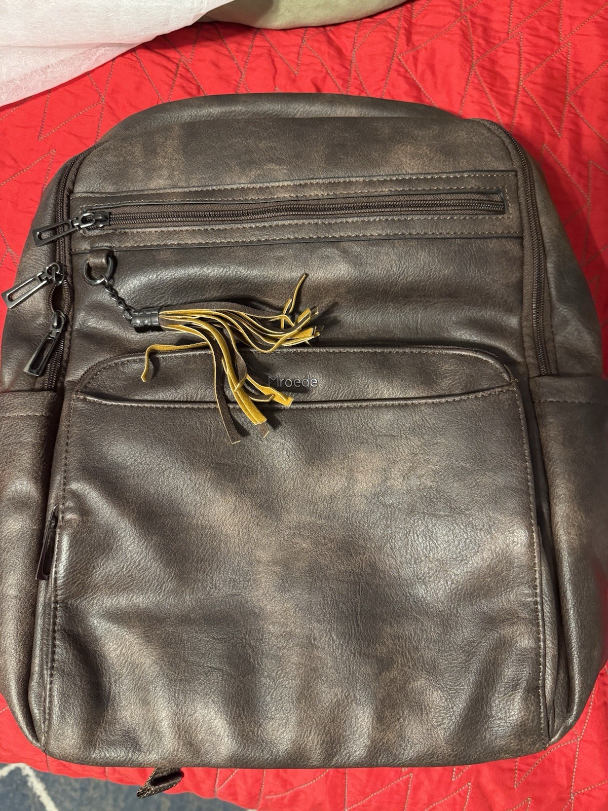 Mroede Brown Zip Backpack, Medium Men’s Casual Travel Work Adjustable Straps