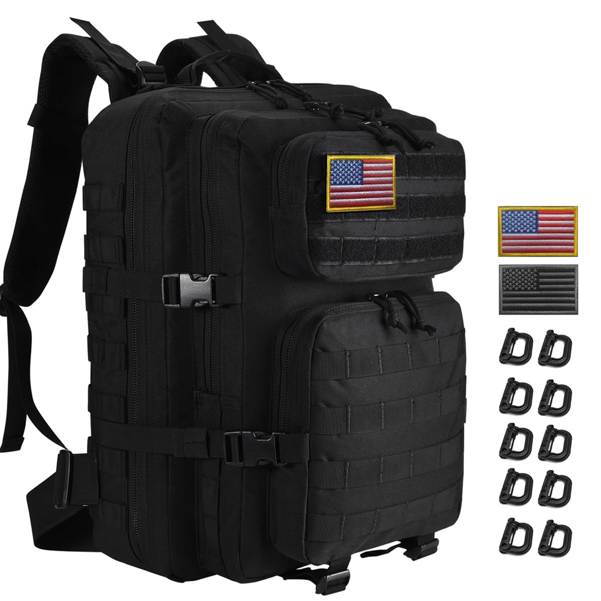 45L Black Tactical Backpack Military Assault Pack, MOLLE System Large 3 Day B…
