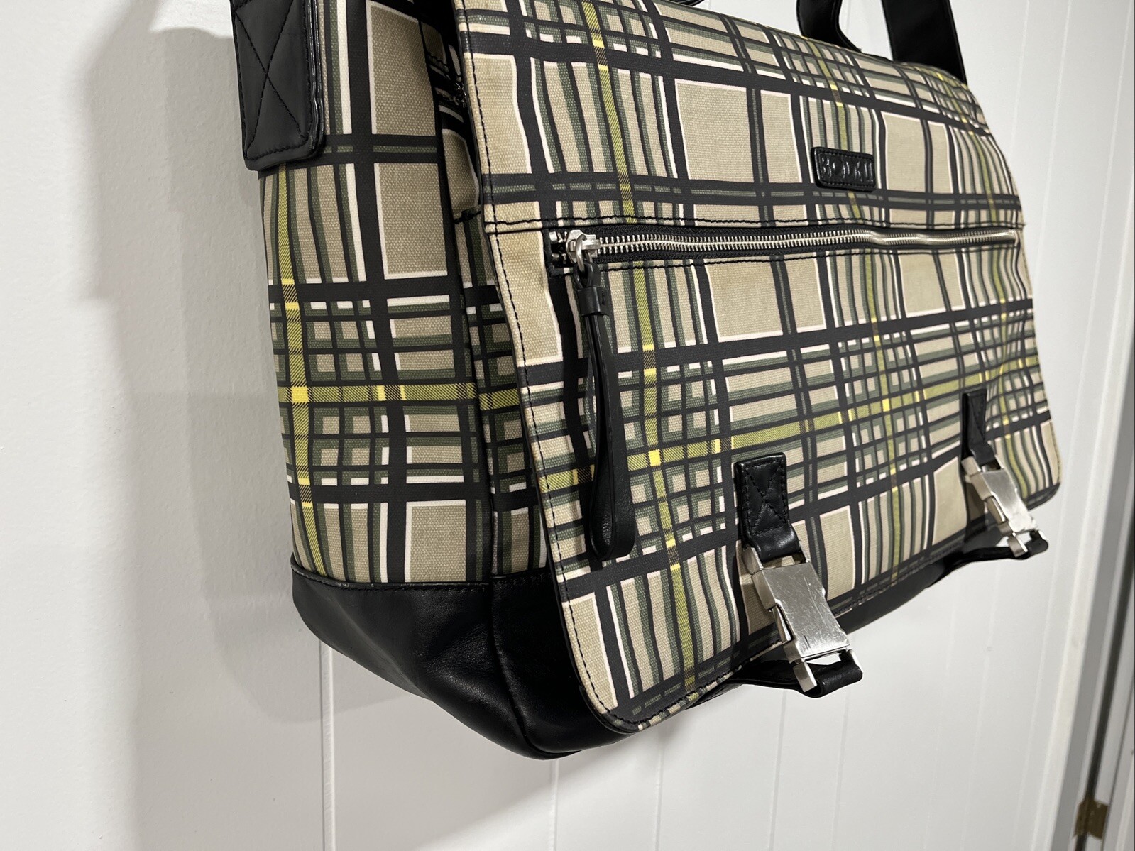Bodhi Tan Plaid Coated Linen Shoulder Handbag computer cross body XLarge