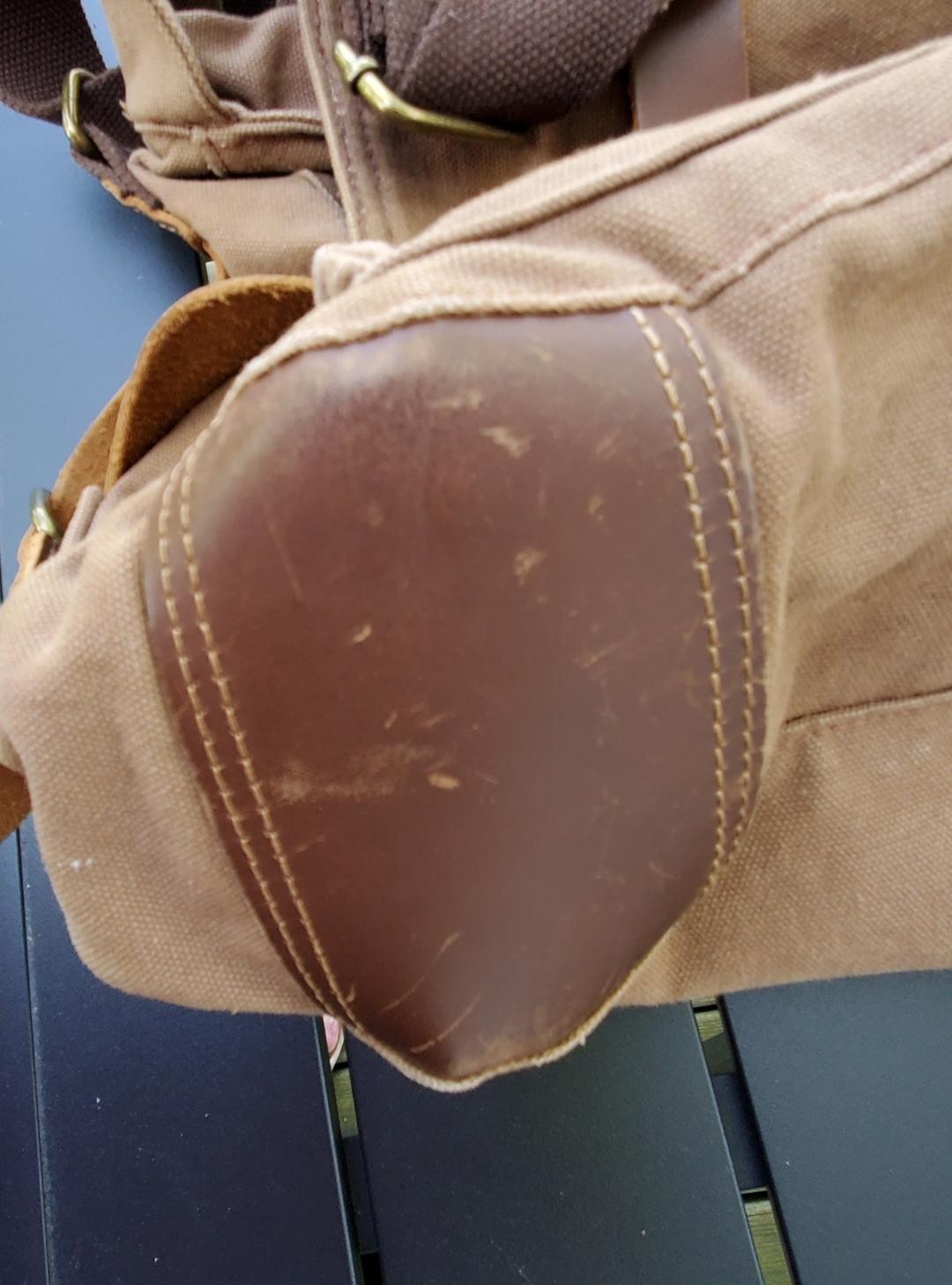 Kattee Brown Canvas & Leather Messenger Shoulder Bag With Adjustable Strap