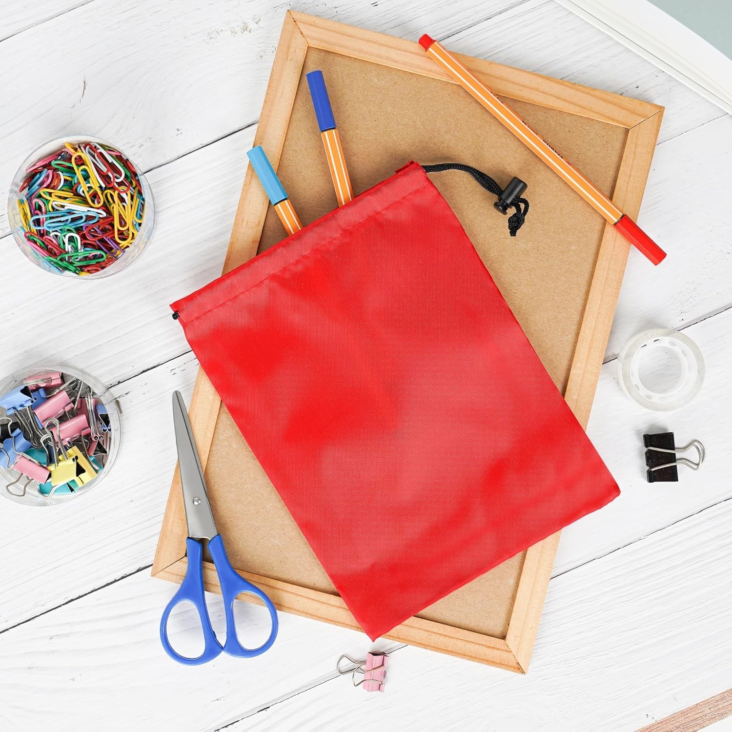 6 Set Drawstring Bag With Toggle Nylon Cinch & Ditty Pouch Six-Pack Red 7×9 Inch