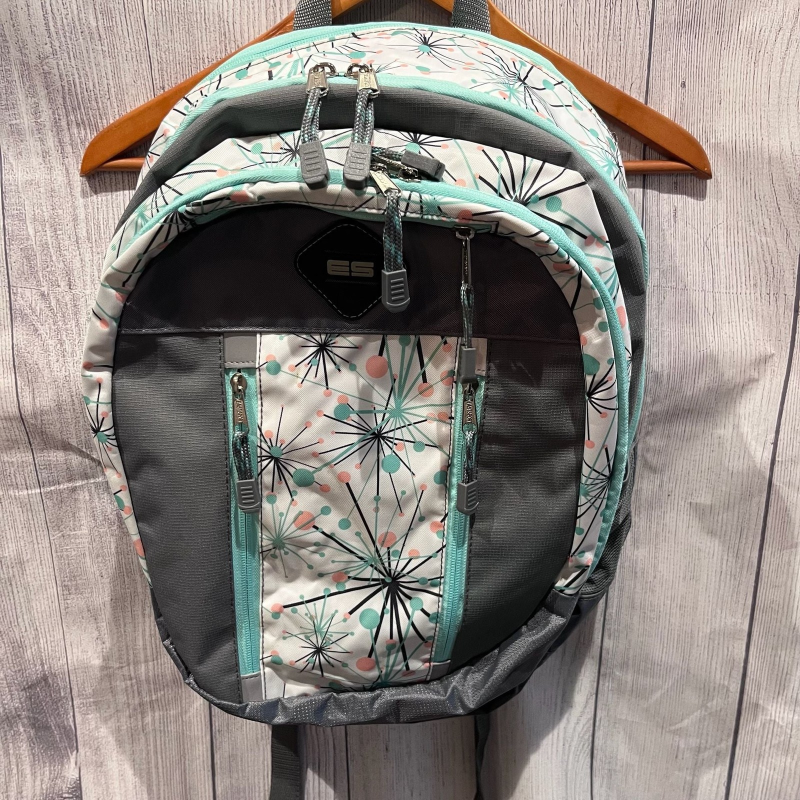 Eastsport Backpack Gray Teal Floral School Travel Laptop Book Bag Multi Pocket