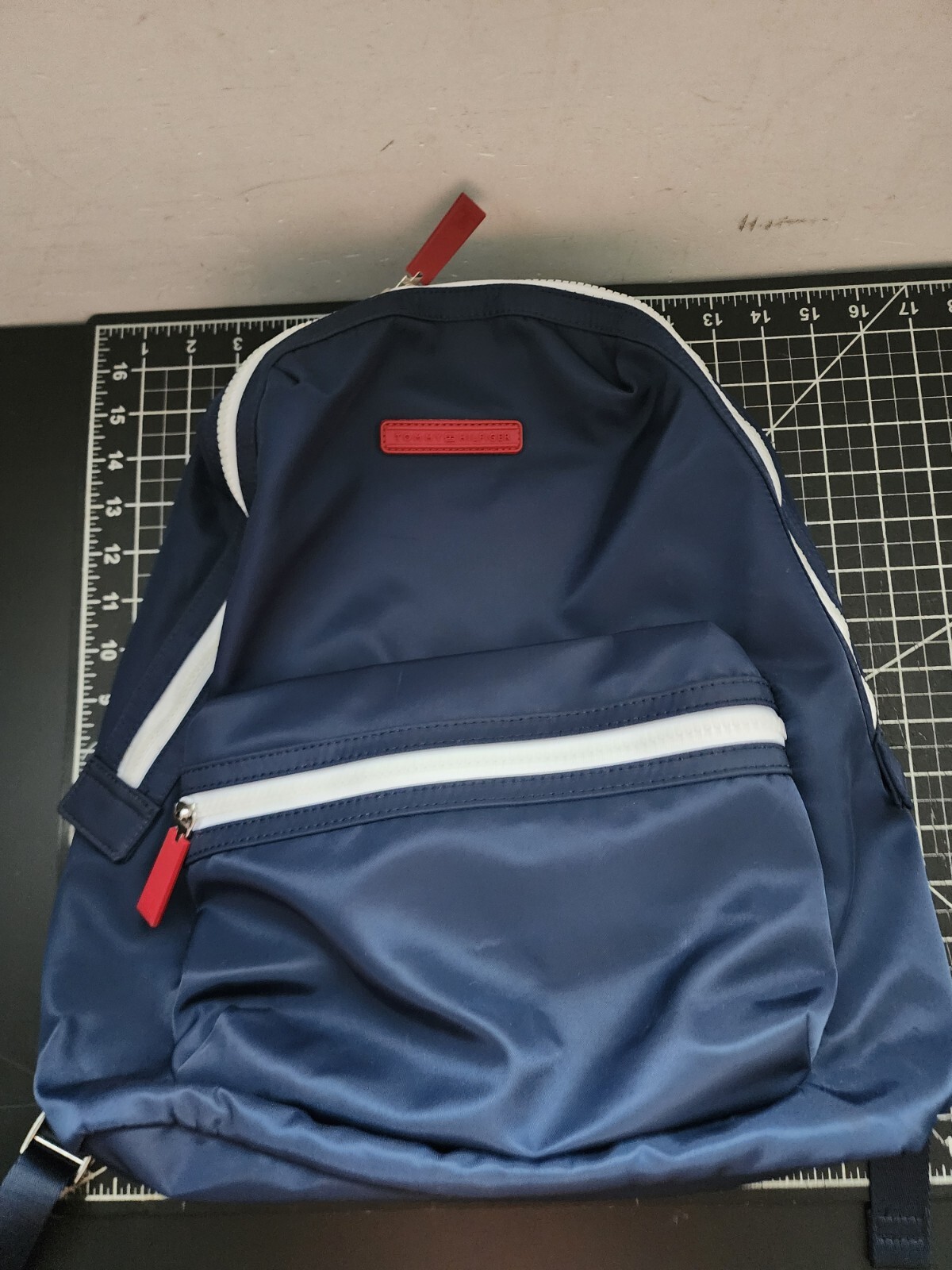 Tommy Hilfiger Backpack Bookbag School Bag Navy Blue Nylon Logo Zipper Pockets