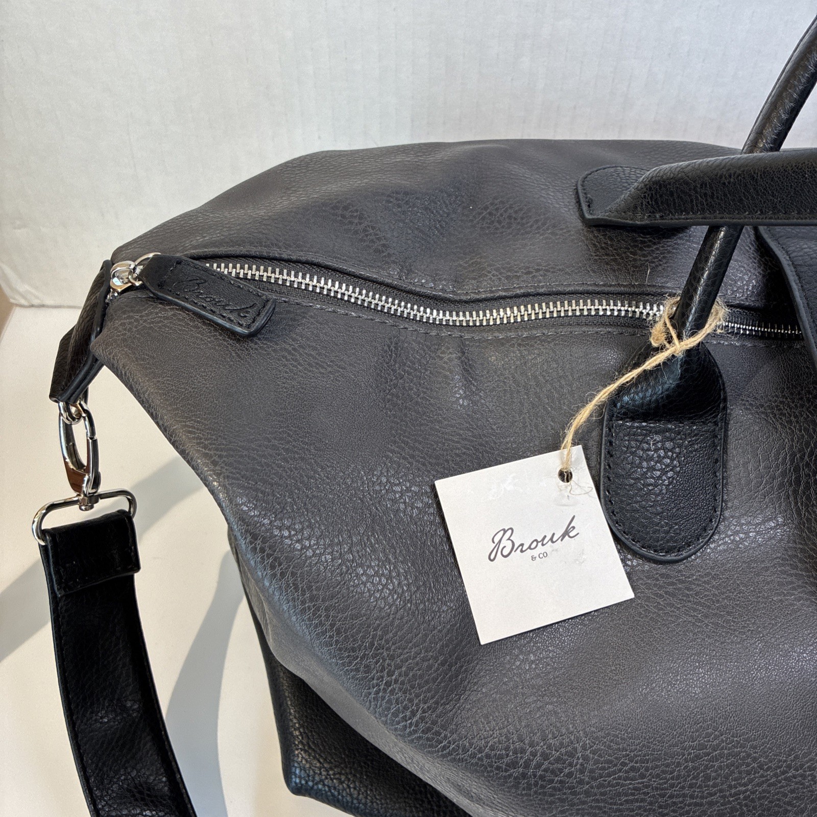 Brouk and Co Alpha Duffel Bag Luxurious Vegan Leather Black/Grey MSRP $156