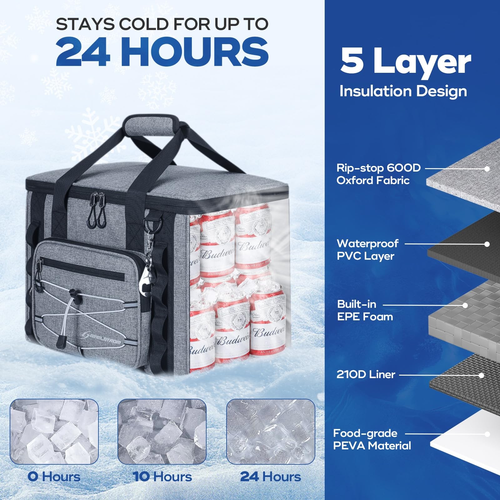 Soft Sided Cooler Bag, 30/40 Can Collapsible Insulated Ice Chest, Large Leakp…