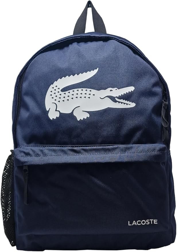 LACOSTE $98 Backpack BIG CROC LOGO bag side pocket N Blue AUTHENTIC NEW NH5184OM