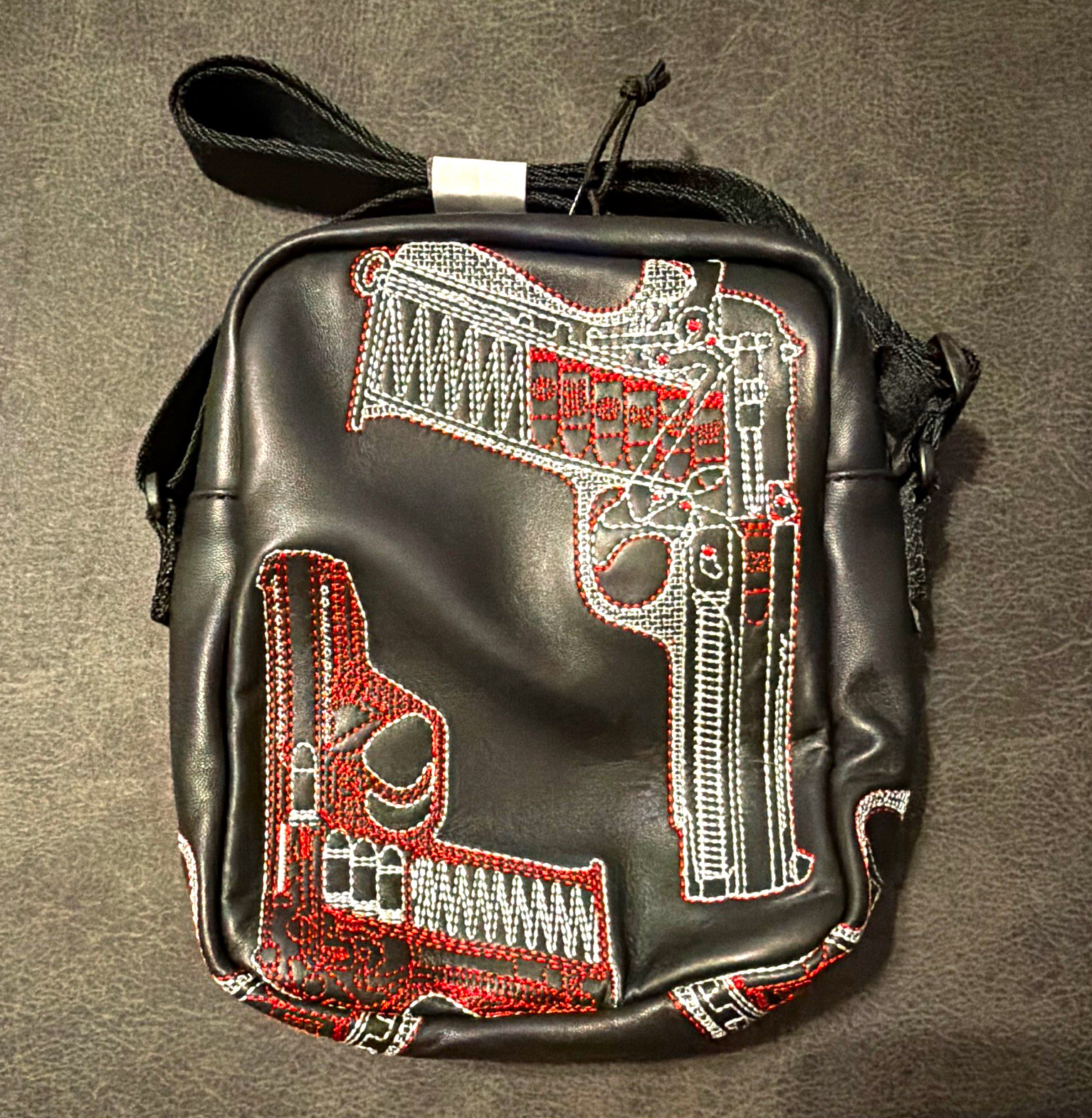 Supreme Guns Graphic Print Shoulder Bag Black Zip Closure Adjustable Strap OS