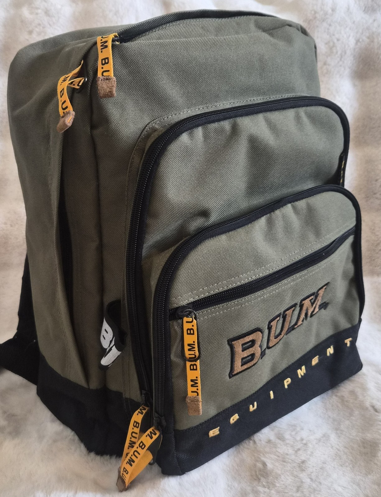 Rare Vintage B.U.M. Equipment Backpack Olive Green School Laptop Travel Bag Y2K