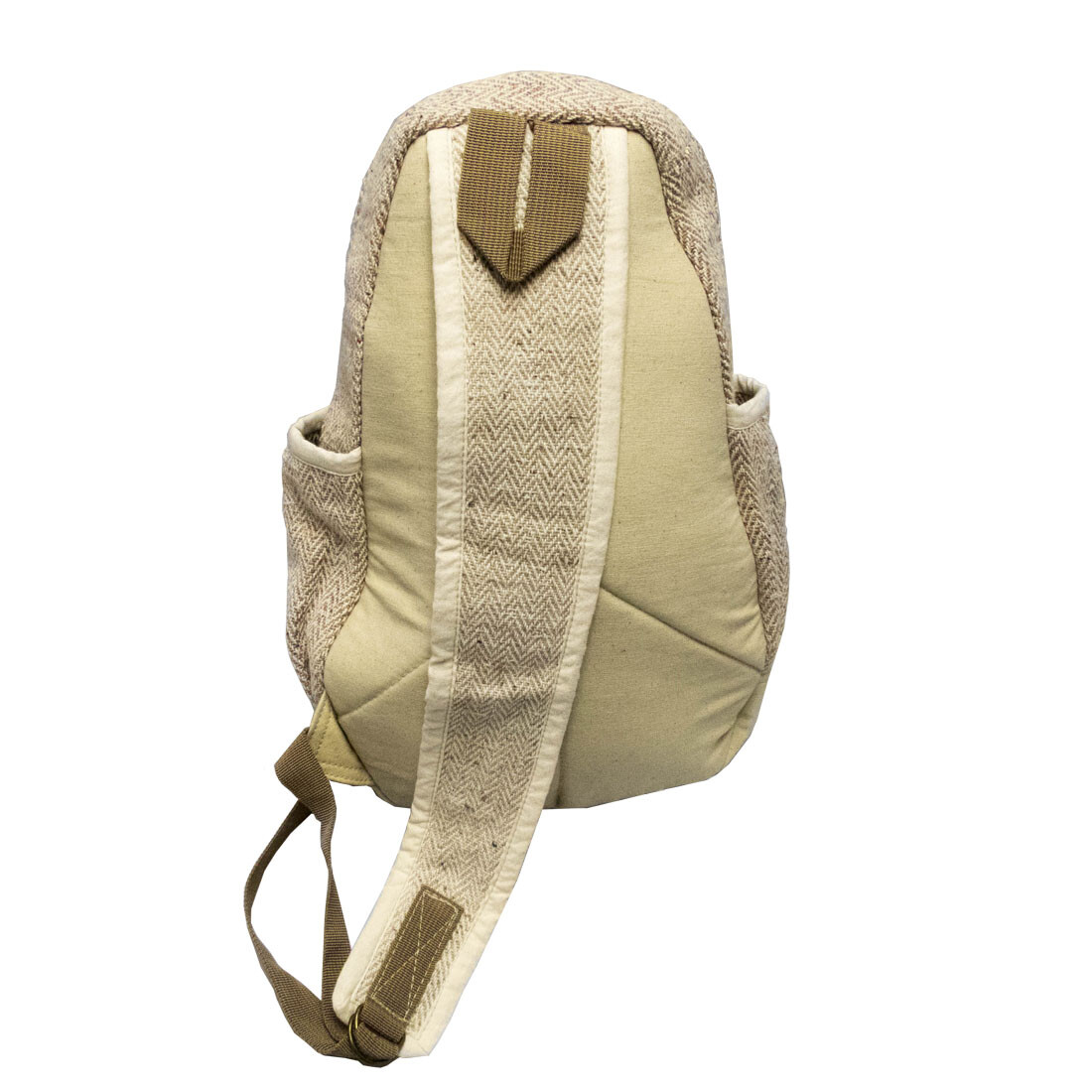 Small Natural Hemp Herringbone Sling Bag Backpack Day Pack, 15 x 9 Inches
