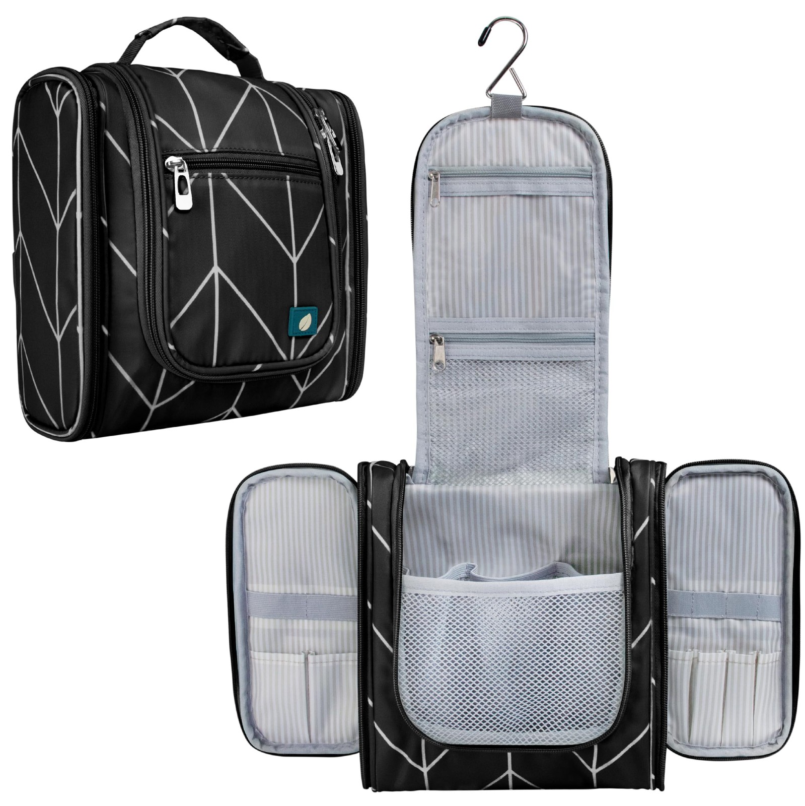 PAVILIA Toiletry Bag Travel for Women Standard (9x4x9), Black Chevron