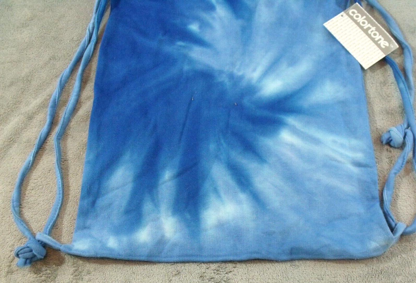 Colortone Tie-Dyed Blue Cotton Polyester Fleece Drawstring Backpack 14.5×18 in