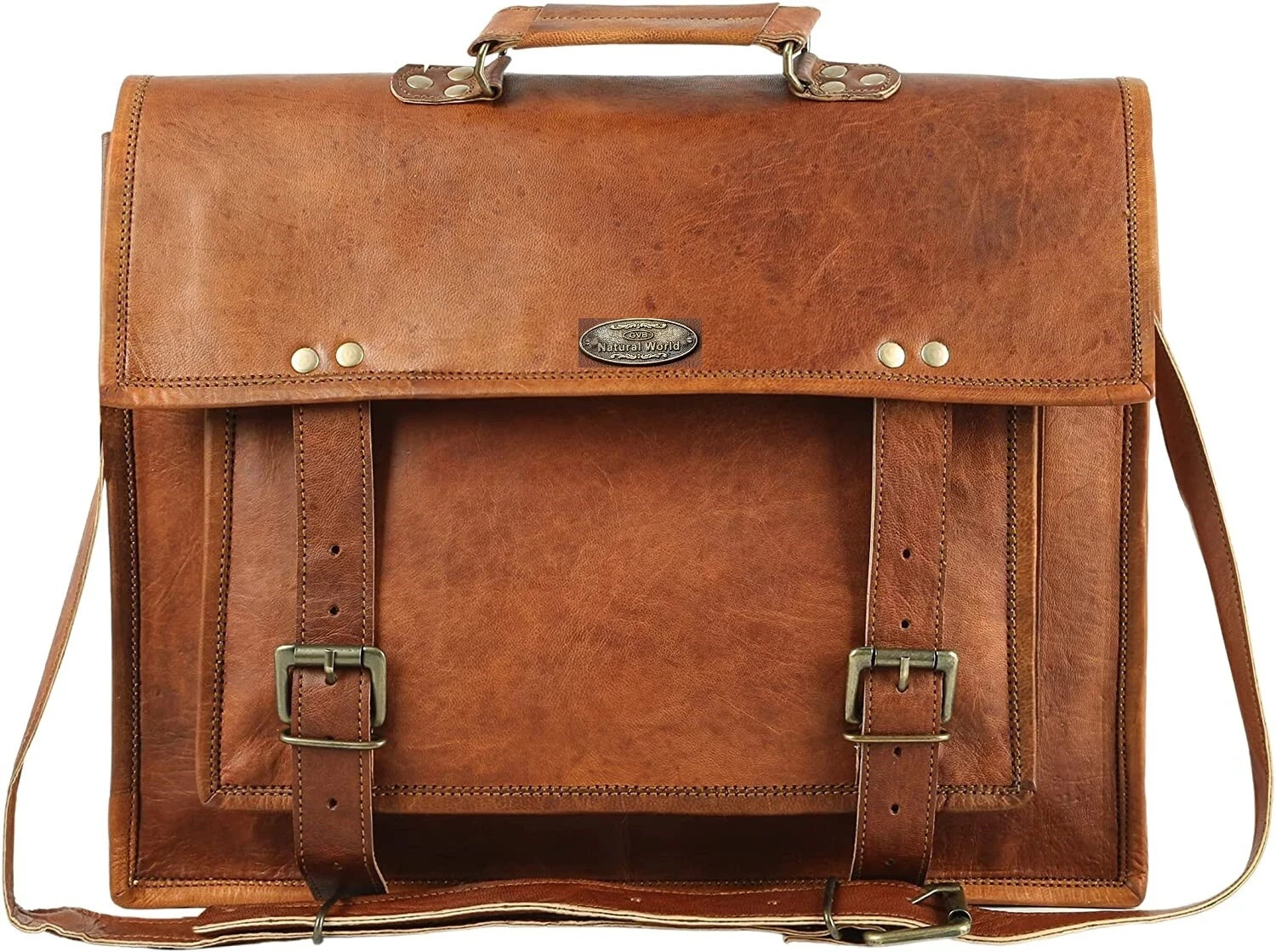 18″ Men Goat Leather Inside 18″ Laptop Messenger Vintage Genuine Shoulder 4 Size
