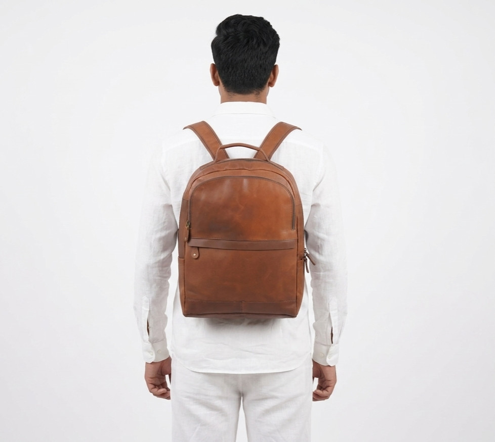 15 In Backpack Shoulder Bag Buffalo Leather Laptop Rucksack Office Handbags