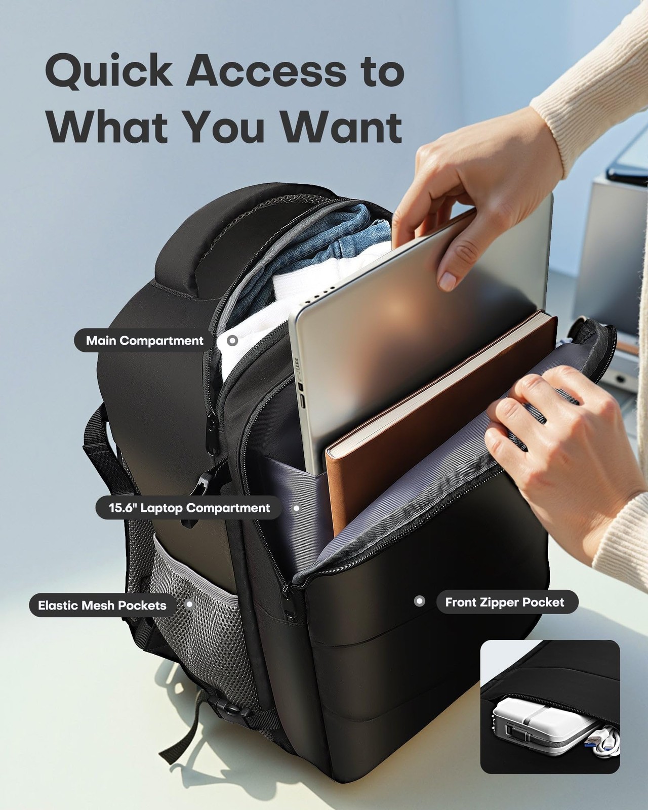 Travel Backpack Flight Approved Bag Men Women, Medium Black