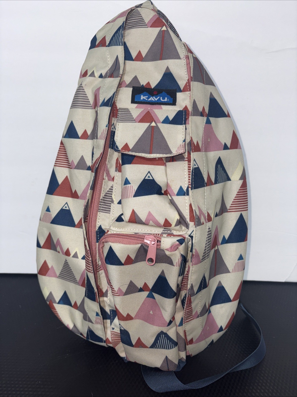 KAVU Sling Backpack Tribal Print Cotton Rope Strap Blue Red White