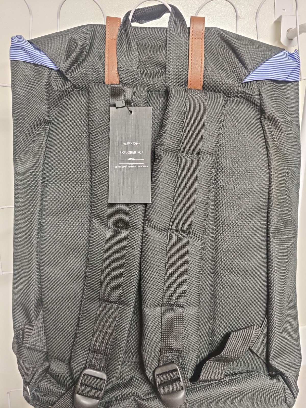 Explorer 707 Black Backpack Brown Straps Buckle Drawstring Adjustable Strap