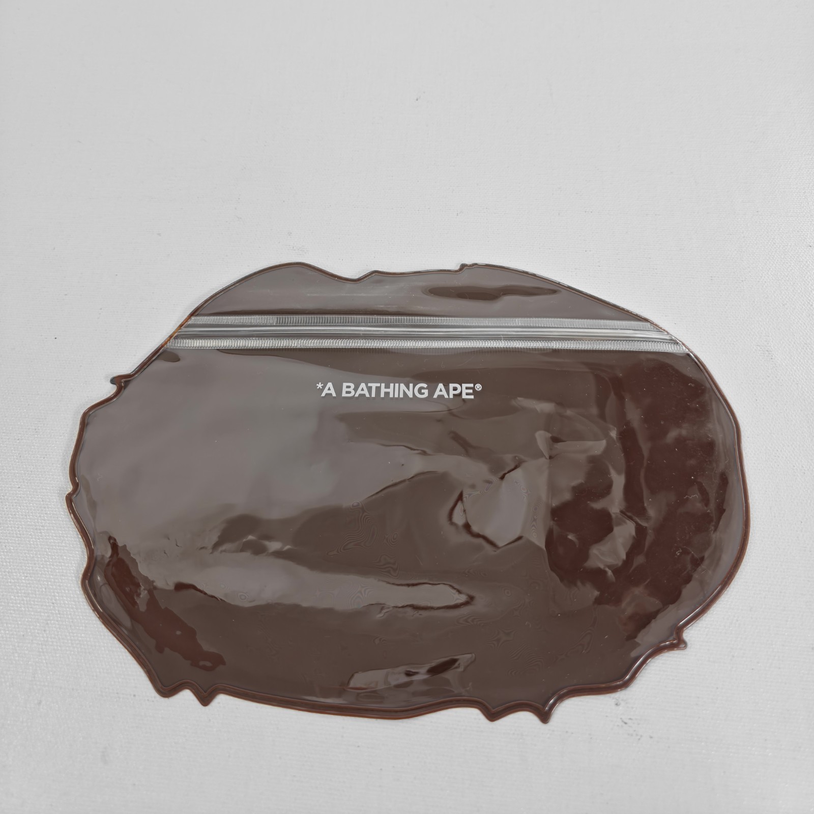 A Bathing Ape PVC Pouch Brown Head Logo Small Zip Bag 5.5″x8.5″ Bape New