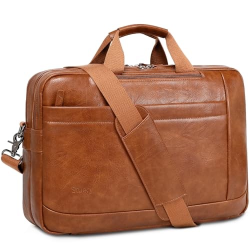Faux Leather Messenger Bag for Men | 17-17.3 Inch Leather Mens Laptop Brown-1