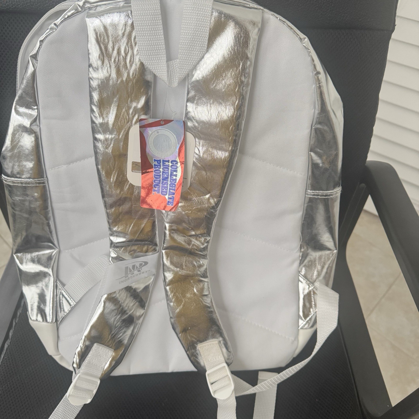 NWT Texas Longhorns NCAA Backpack Silver Metallic Foil Northwest University TX