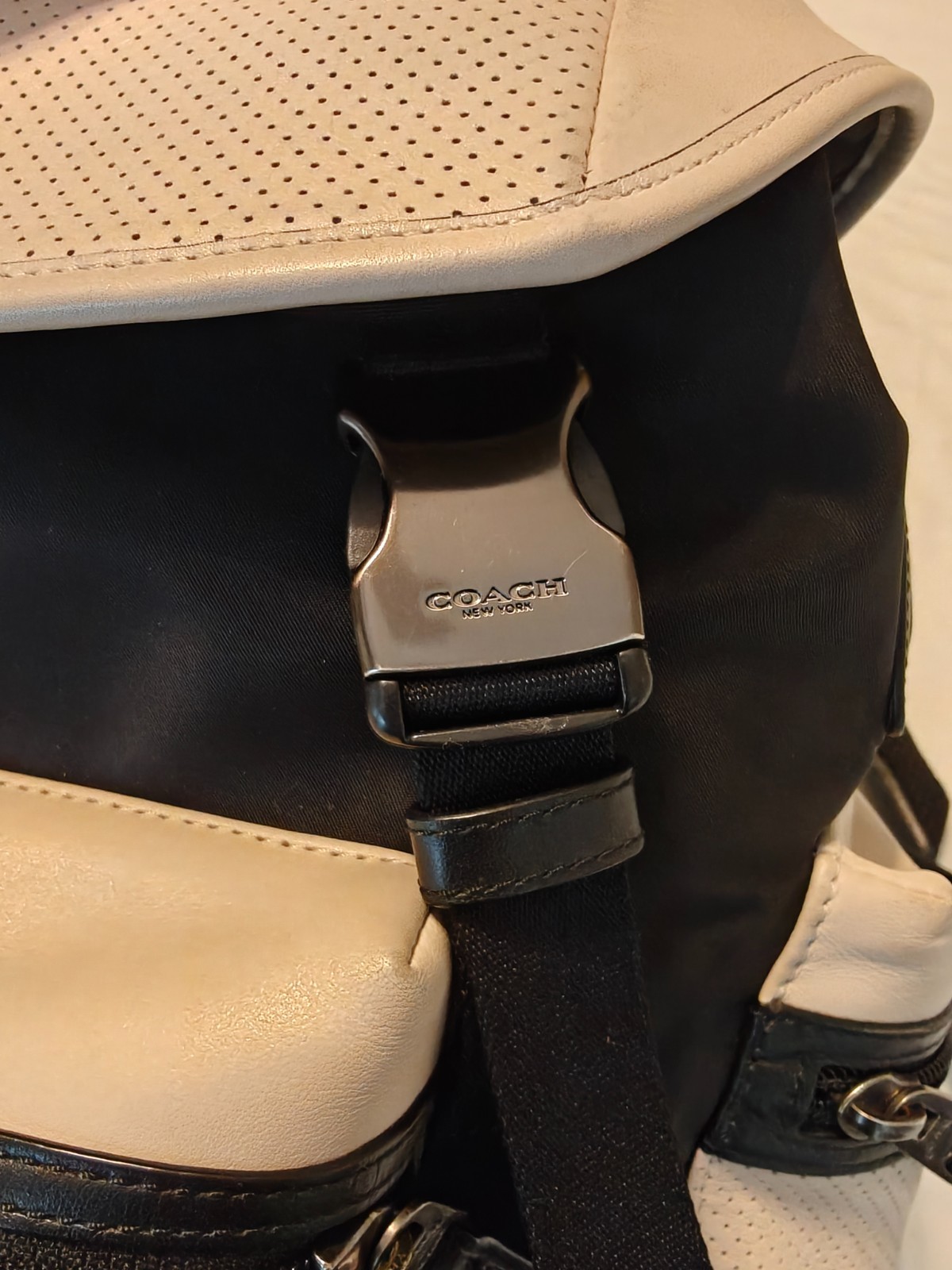 Coach Terrain Trek Backpack Perforated Leather Laptop Bag Black Chalk F57477