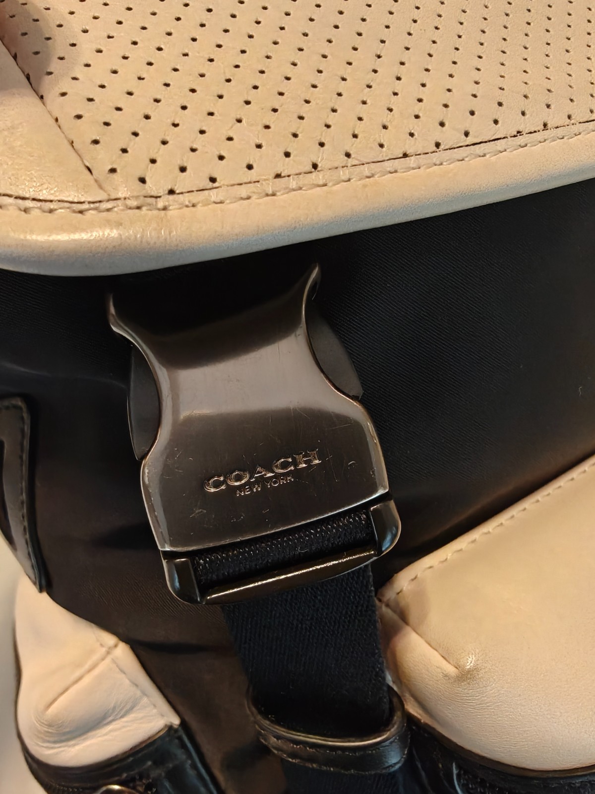 Coach Terrain Trek Backpack Perforated Leather Laptop Bag Black Chalk F57477