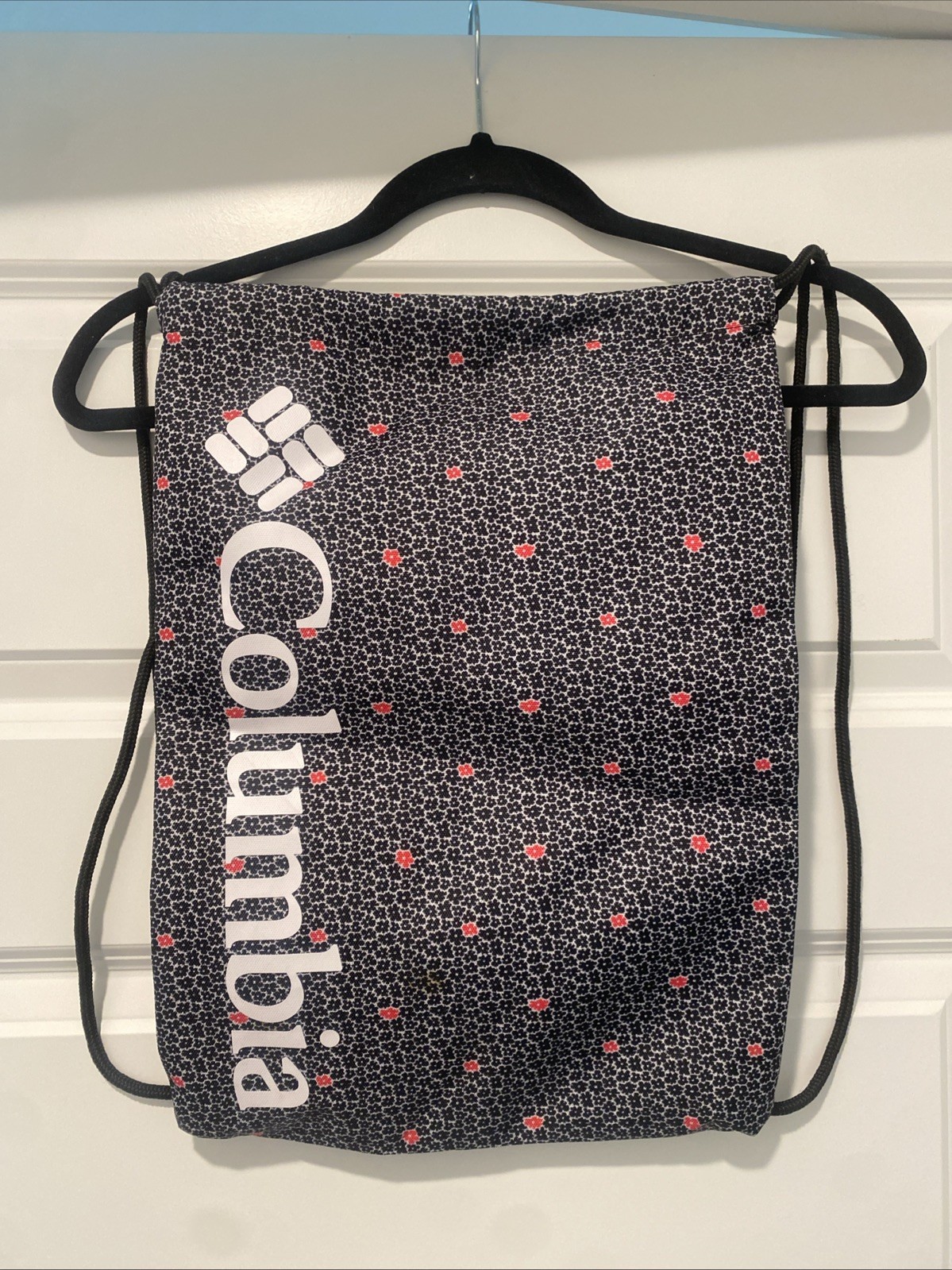 Columbia Black/Pink Flower Print Backpack Drawstring Bag 12×17″ New