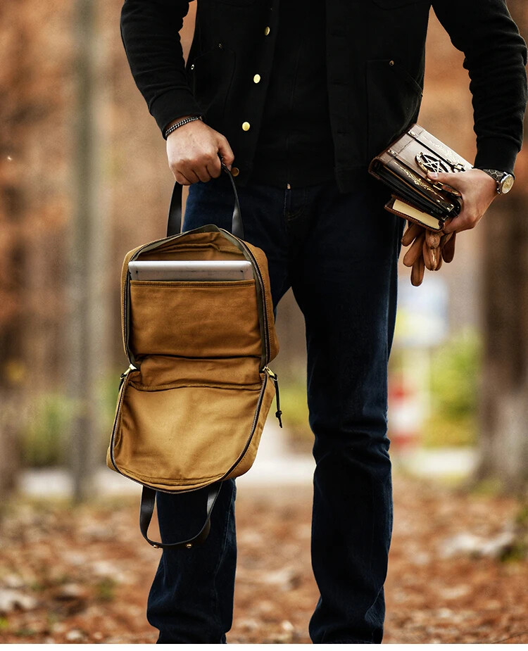 Oil Waxed Canvas Small Briefcase Size 31*22*7cm Casual Handheld Bag