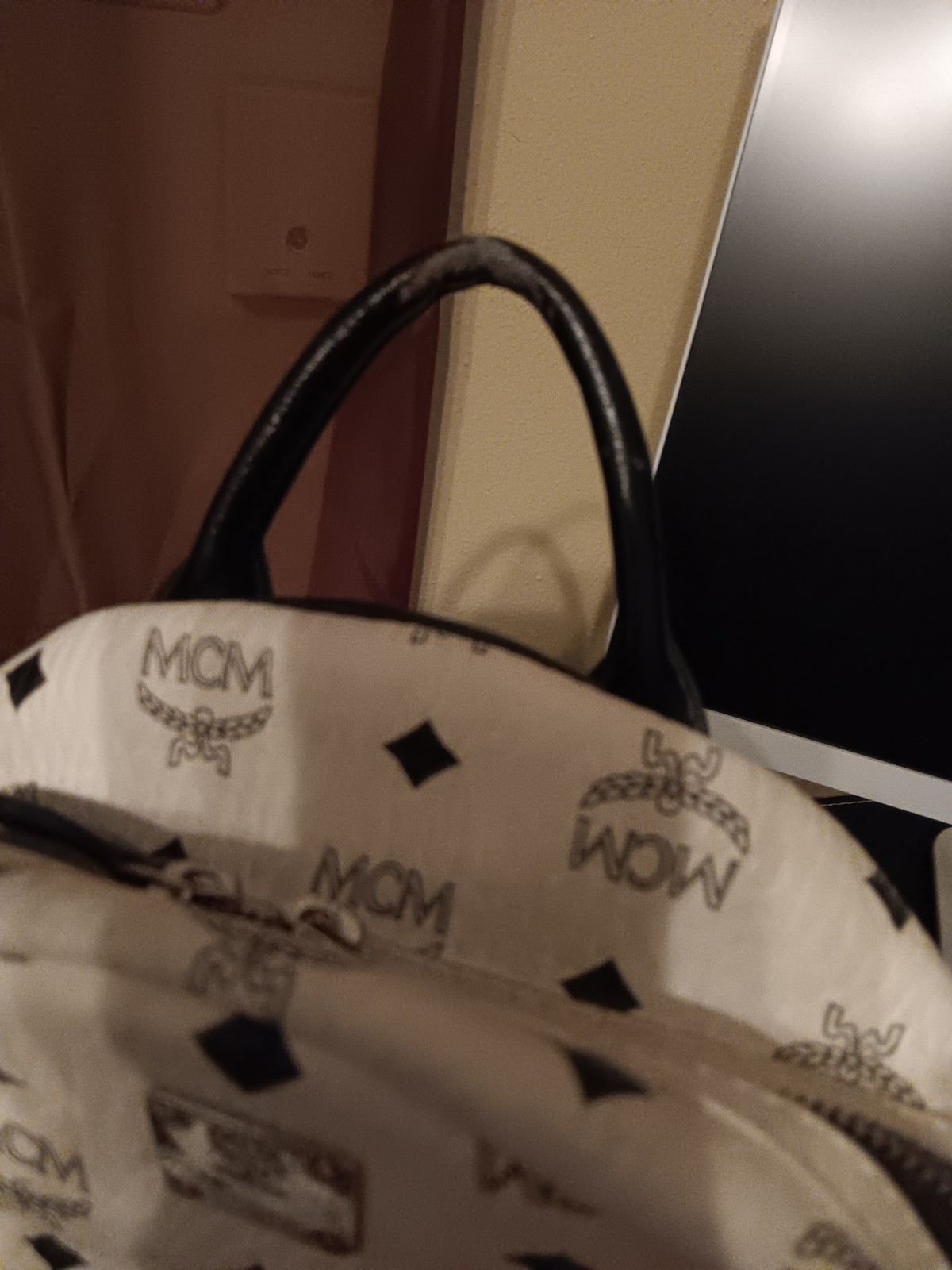 MCM Stark Visetos Mini Backpack In white Studded