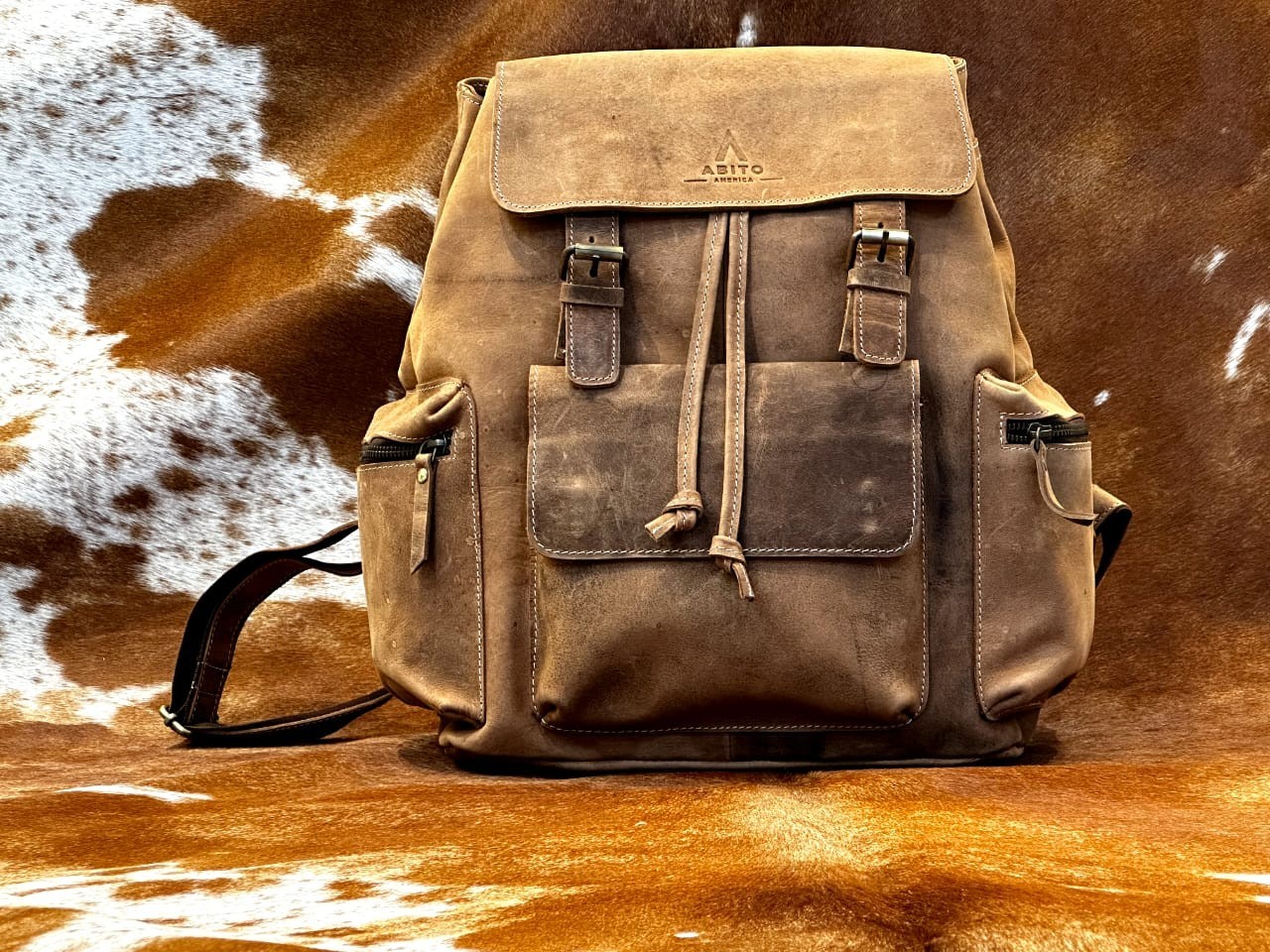 Vintage Brown Leather Backpack – Handmade Travel Bag with Buckle & YKK zipper