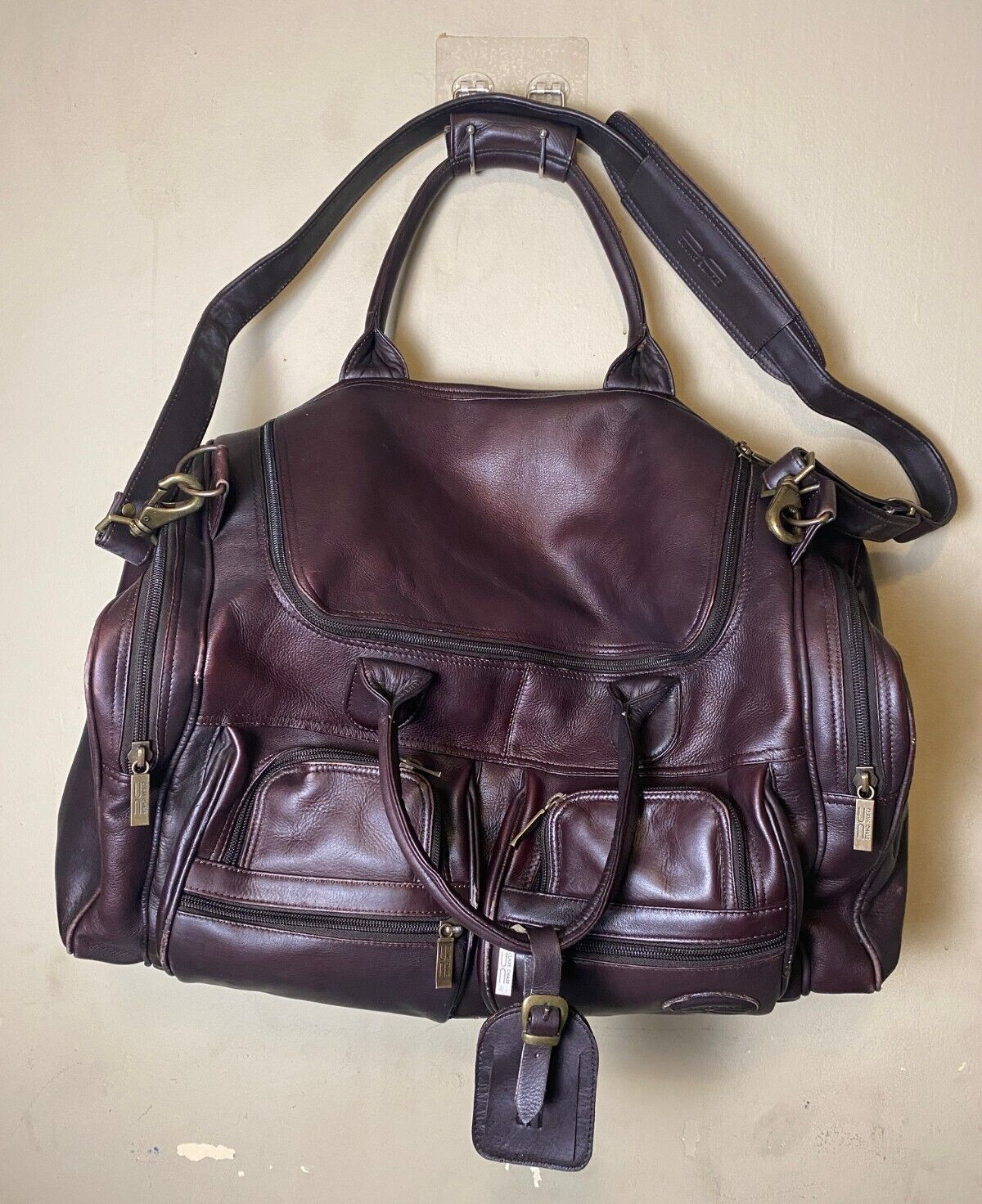 Claire Chase Brown Colombia All Leather XL 23” Carry On Duffel Bag Weekender