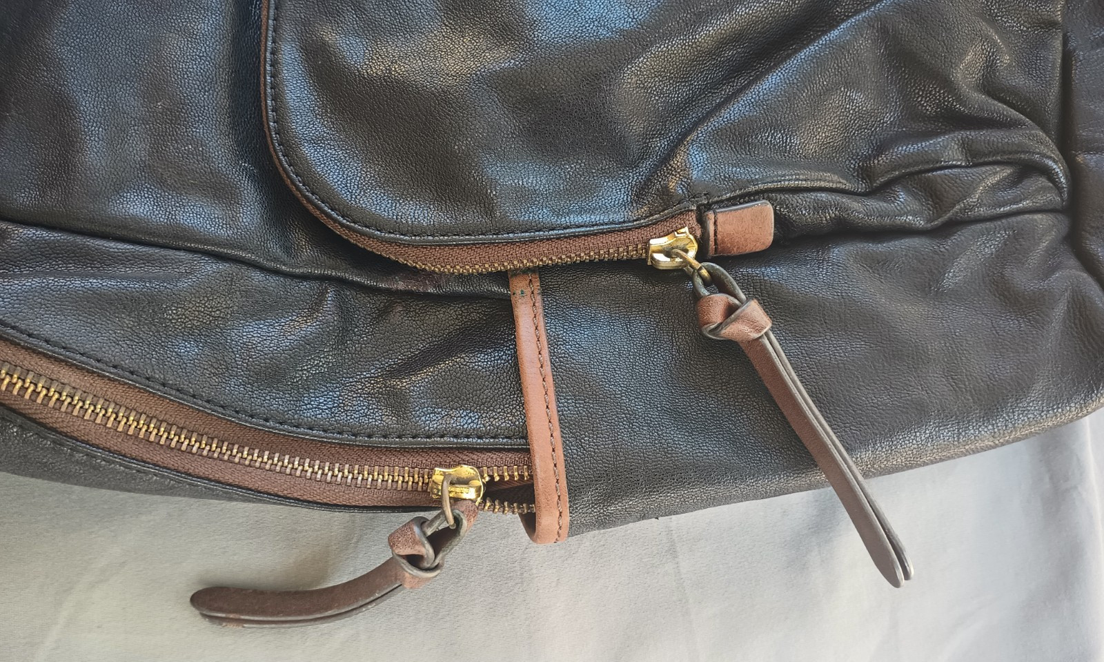 Fossil Goat Hide Leather Multi Pocketed Backpack Black Brown Weathered