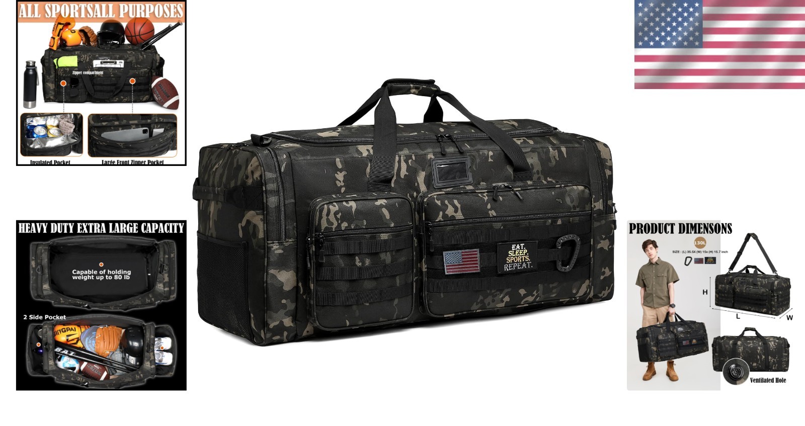 130L Extra Large Polyester Duffle Bag Waterproof Sports Travel Gym Equipment