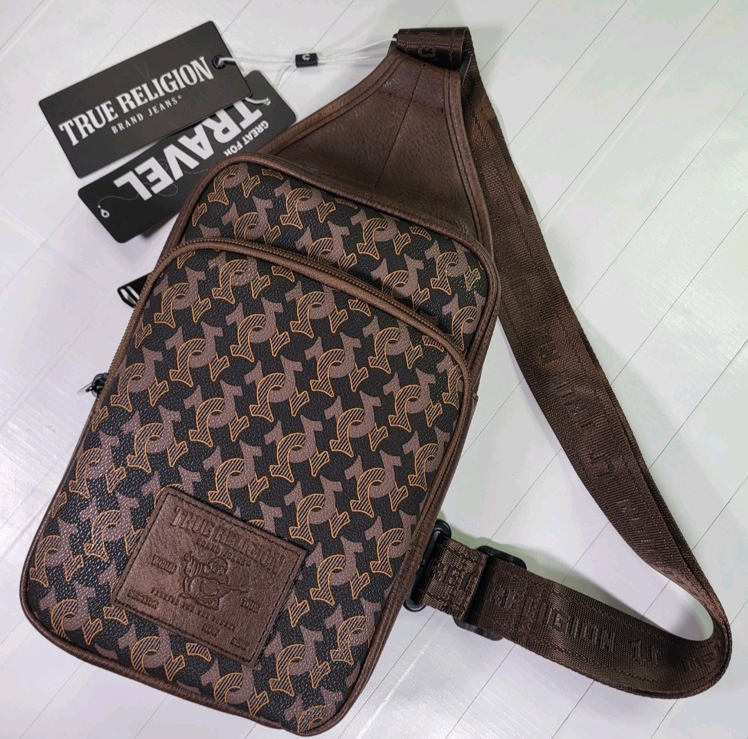 True Religion Brown Tan Sling Bag Men’s New With Tags Farro II TR104445