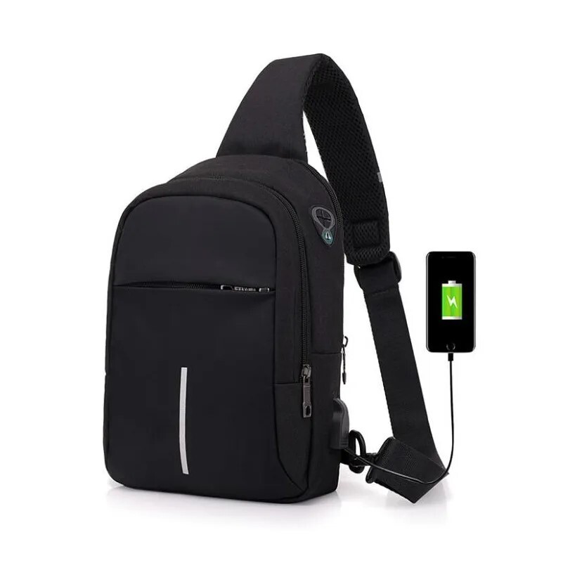 Men’s Mono Shoulder Backpack Small Shoulder Bag With USB Business Pouch BLACK