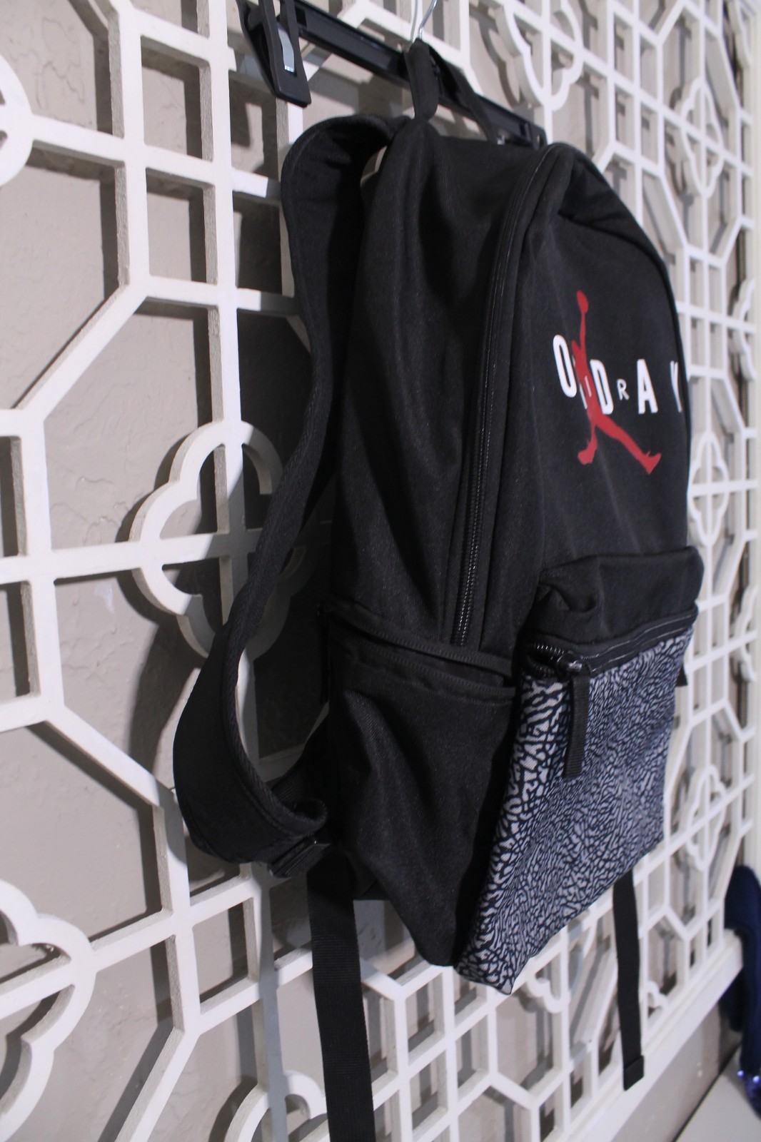 Jordan Backpack Black Gray Elephant Print School University Book Bag 18x12x5