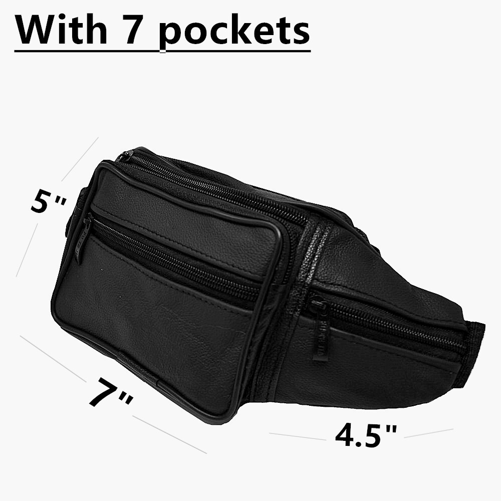 Genuine Leather Fanny Pack Multi Zippered Sports Hip Waist Bag Belt Purse Pouch