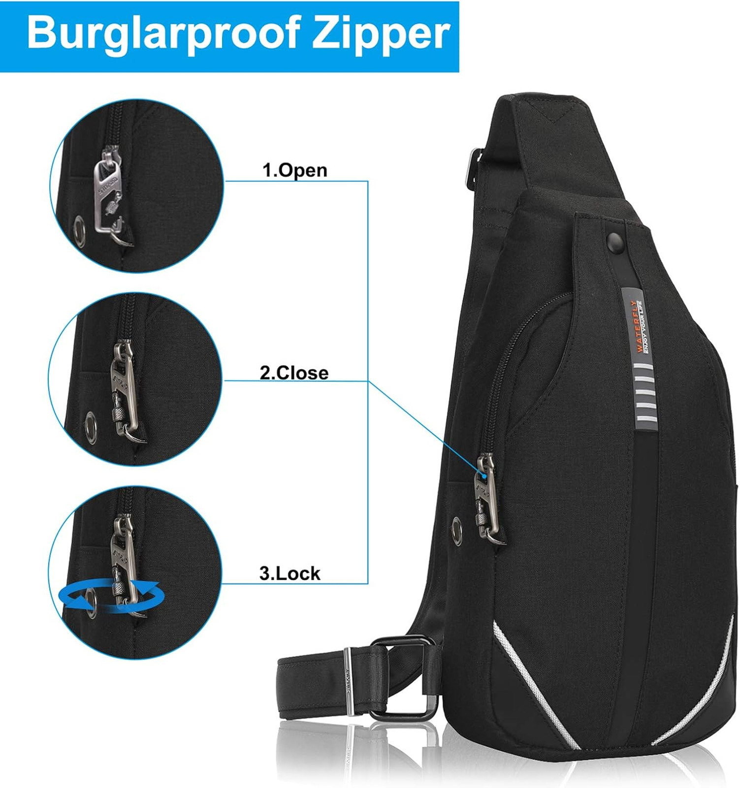 Waterfly Small Crossbody Sling Backpack Anti Theft Travel Chest Bag for Men