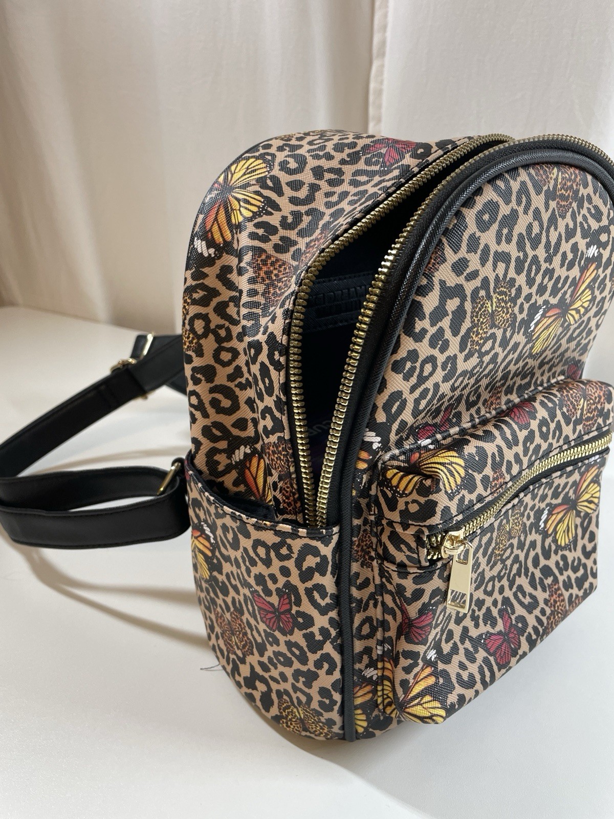 Like Dreams Backpack Purse Leopard Cheetah Butterfly Print Furry Black Bag Charm