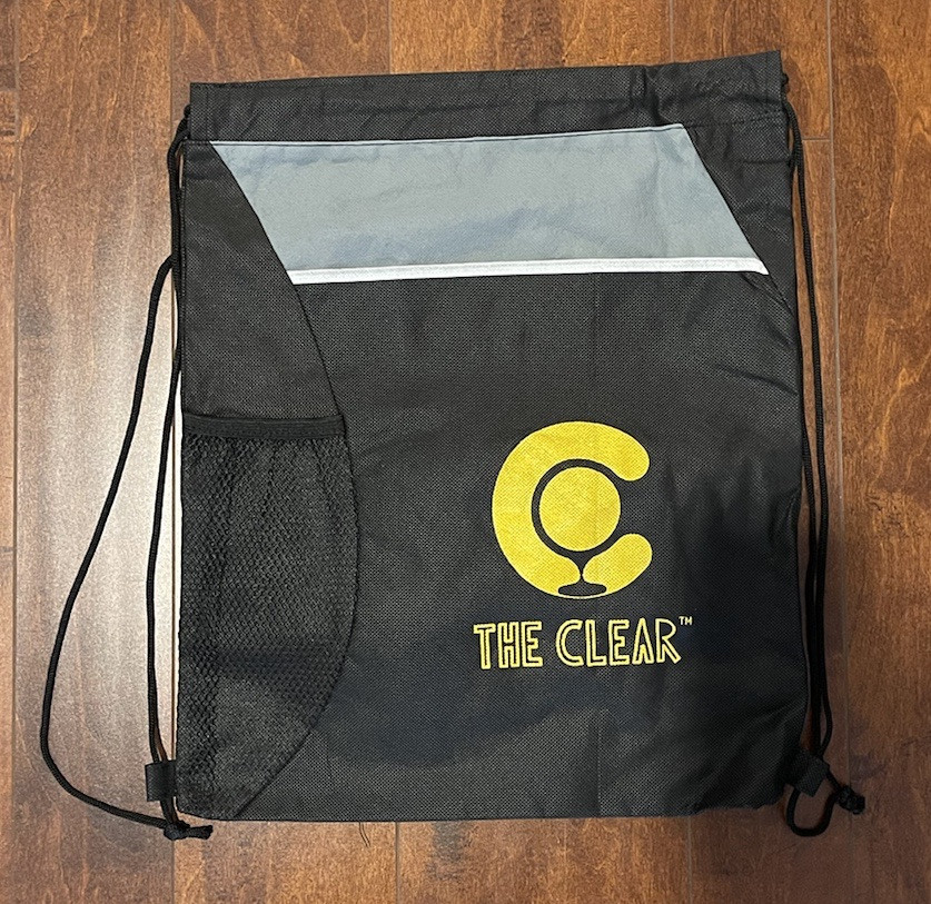 The Clear Logo Drawstring Backpack Bag 15″ x 13″ Black Gray White Yellow