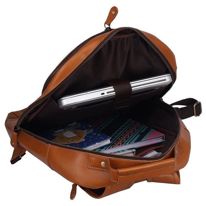 15 In Backpack Shoulder Bag Buffalo Leather Laptop Rucksack Office Handbags