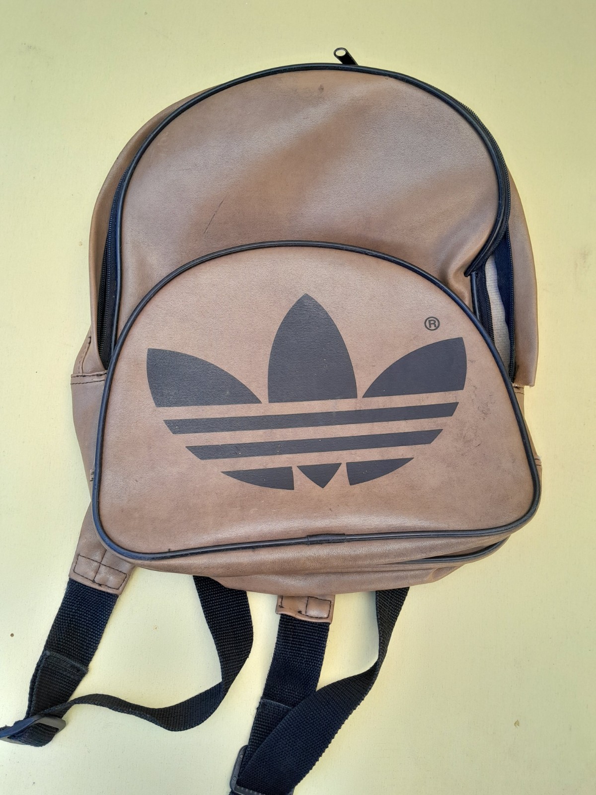 Vintage Adidas Backpack Mens Brown 90s Faux Leather Broken Zippers AS-IS Repair