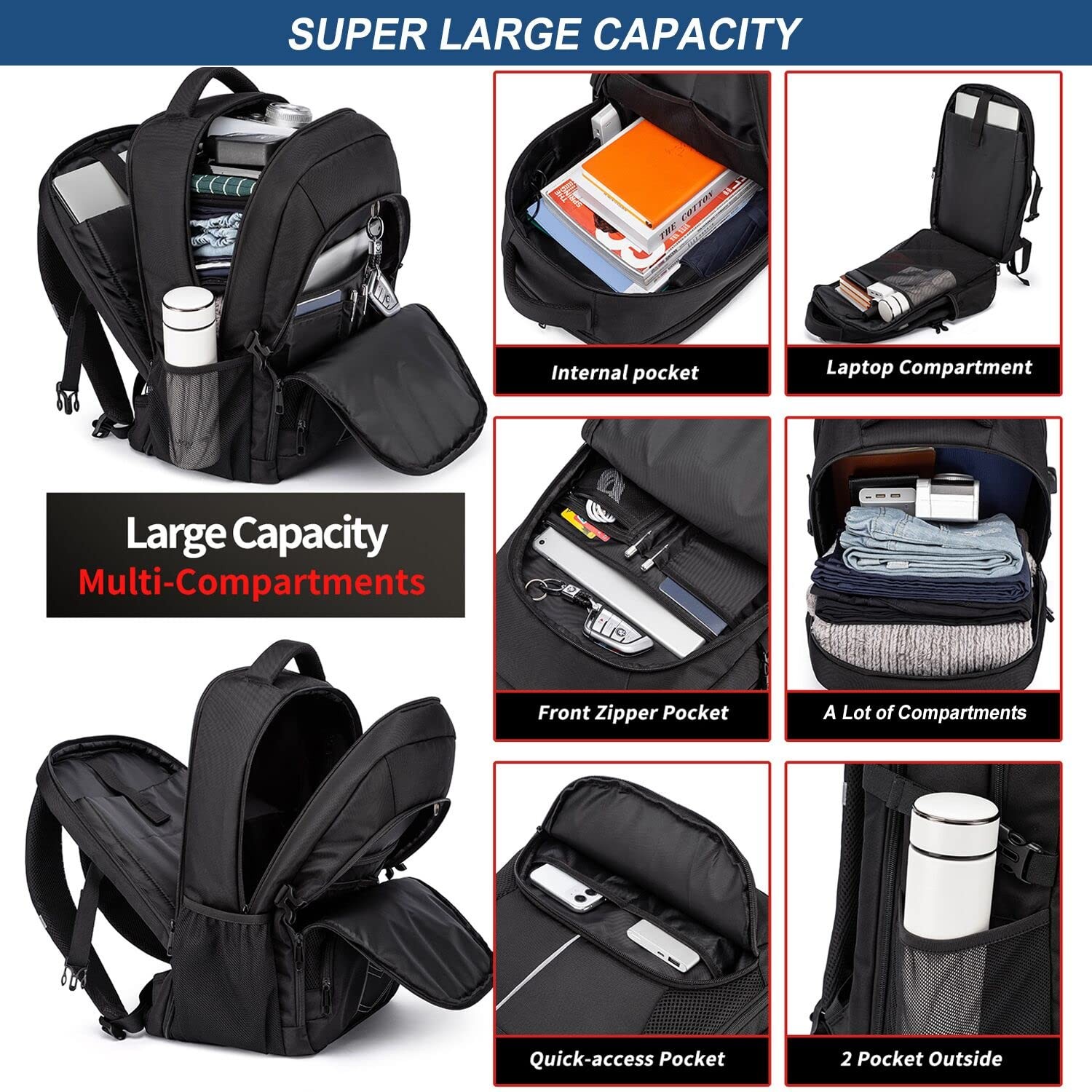 Extra Large Backpack for Men 55L,18.4Inch Travel Laptop Backpack with USB Cha…