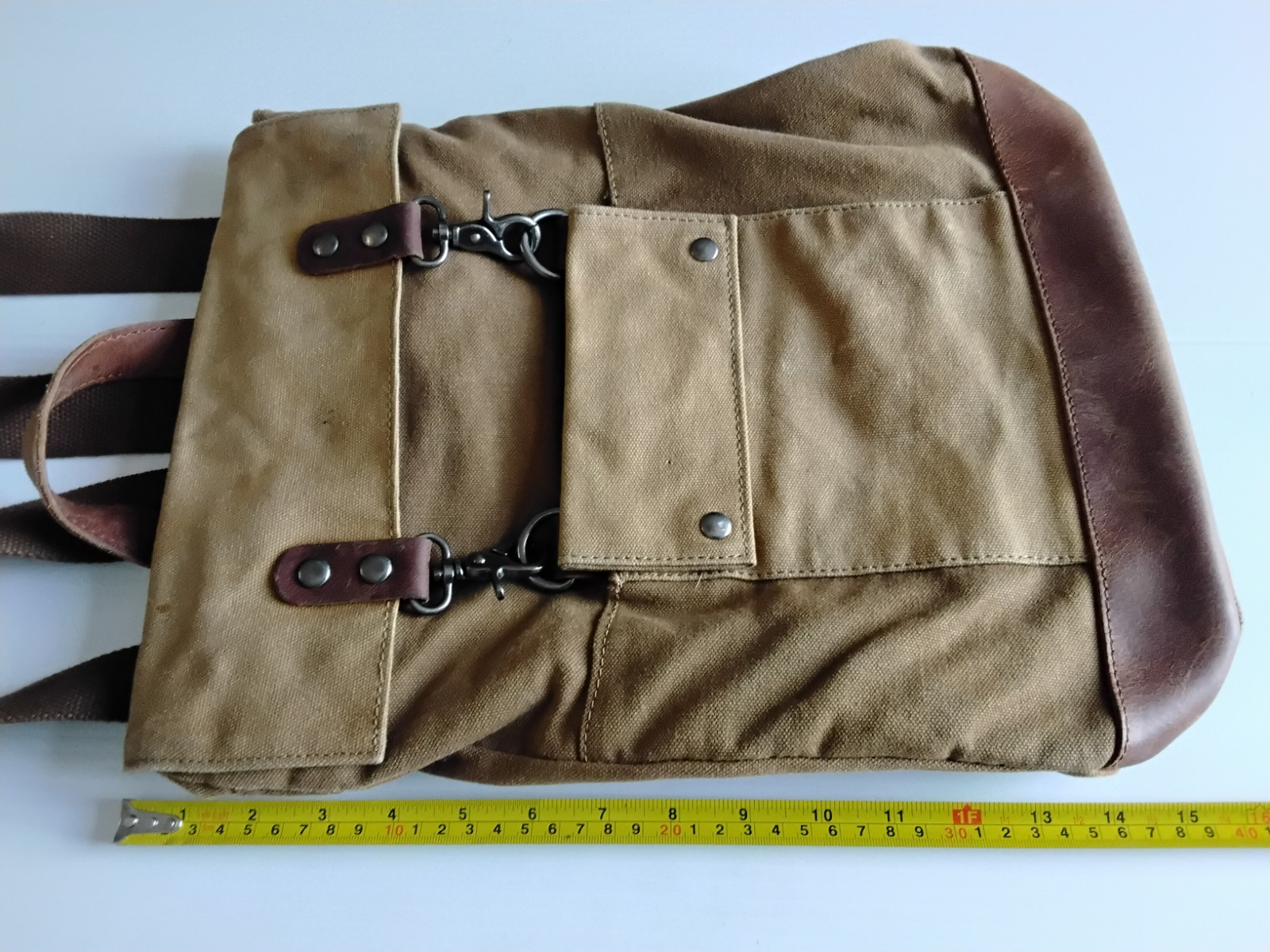 Hillside Heavy Cotton Canvas Twill & Leather Back Pack by TSD Snaps & Pockets
