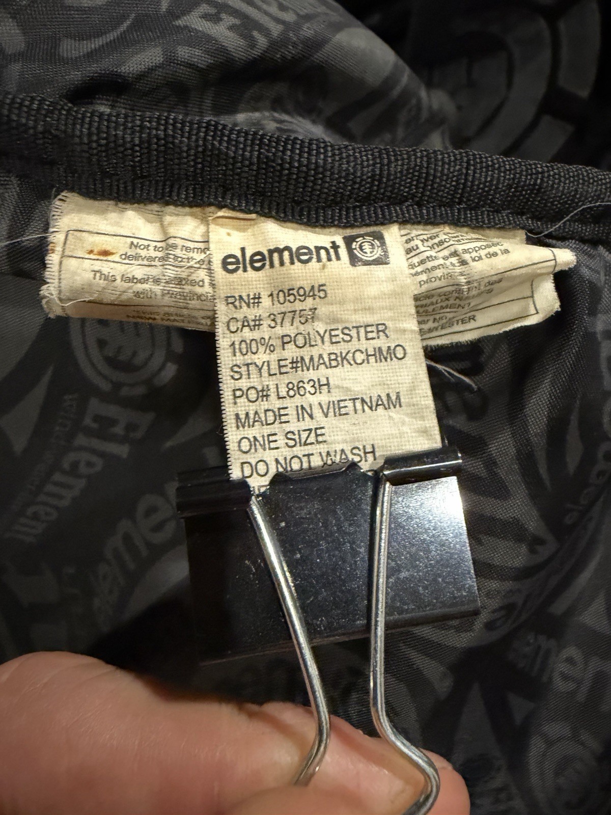Element Black/Gray Logo Backpack Padded Pockets Zip Buckle Mojave