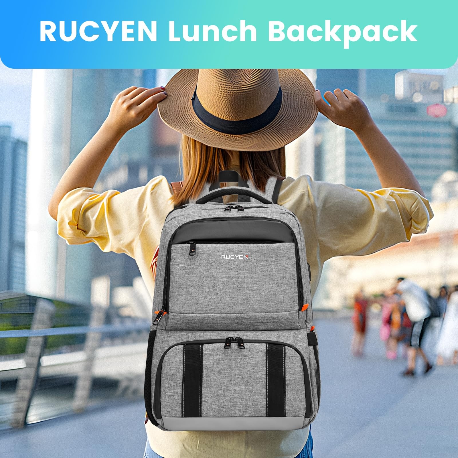 RUCYEN Lunch Backpack, Insulated Cooler Backpack Box for Men Women, 15.6 Inches