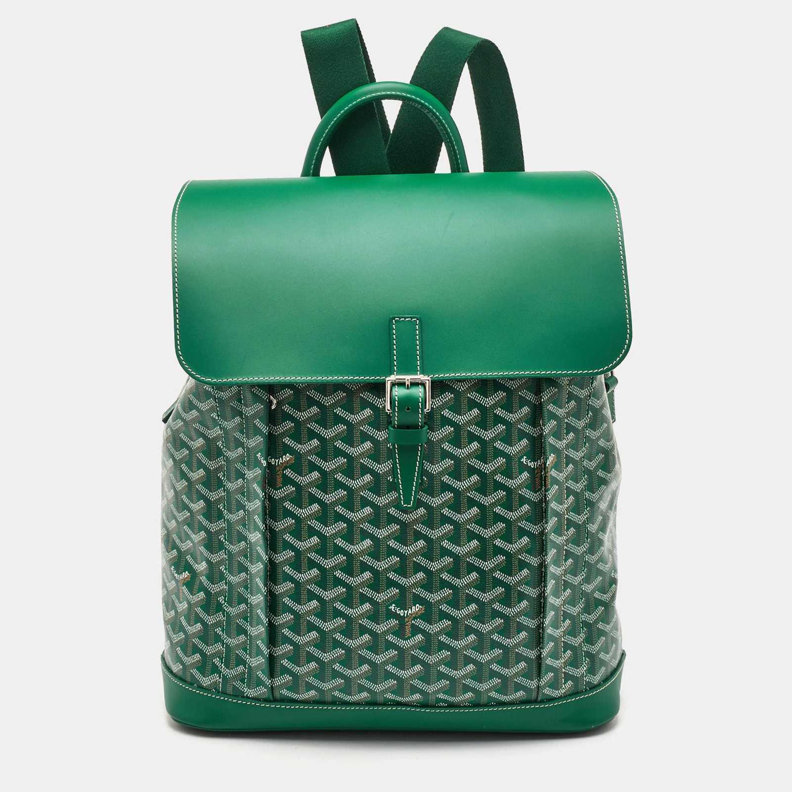 Goyard Alpin MM Green Goyardine Coated Canvas and Leather Backpack