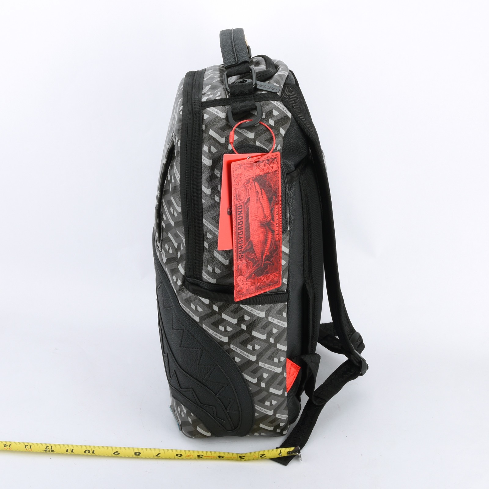 Sprayground 3DSG Thunderclap Shark Leather Bag Backpack Unisex Black Gray Plaid