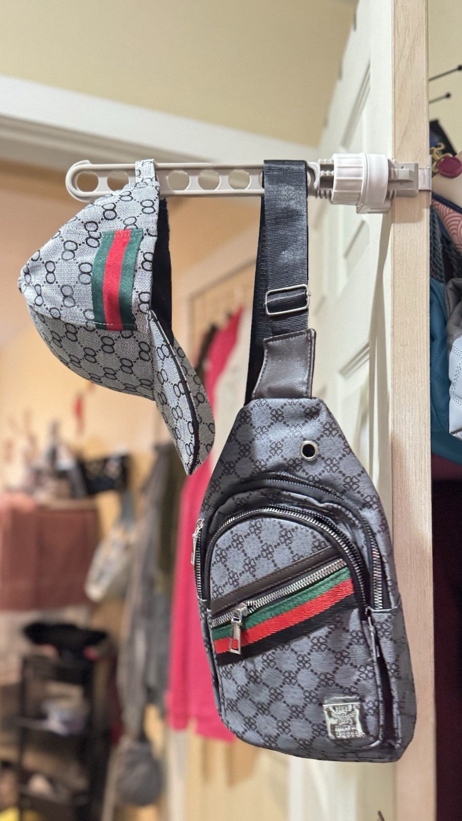 2 Piesas unisex Geometric Pattern Crossbody Sling Bag Adjustable Strap Outer